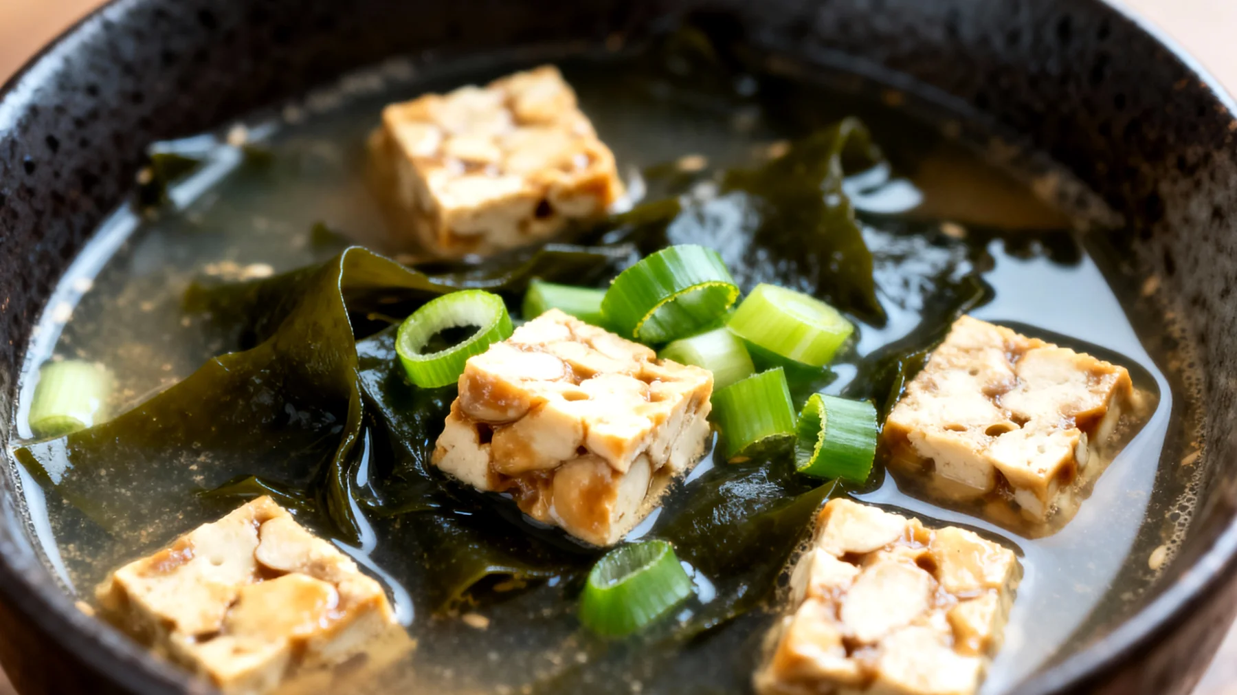 Zuppa di miso con wakame e tempeh"