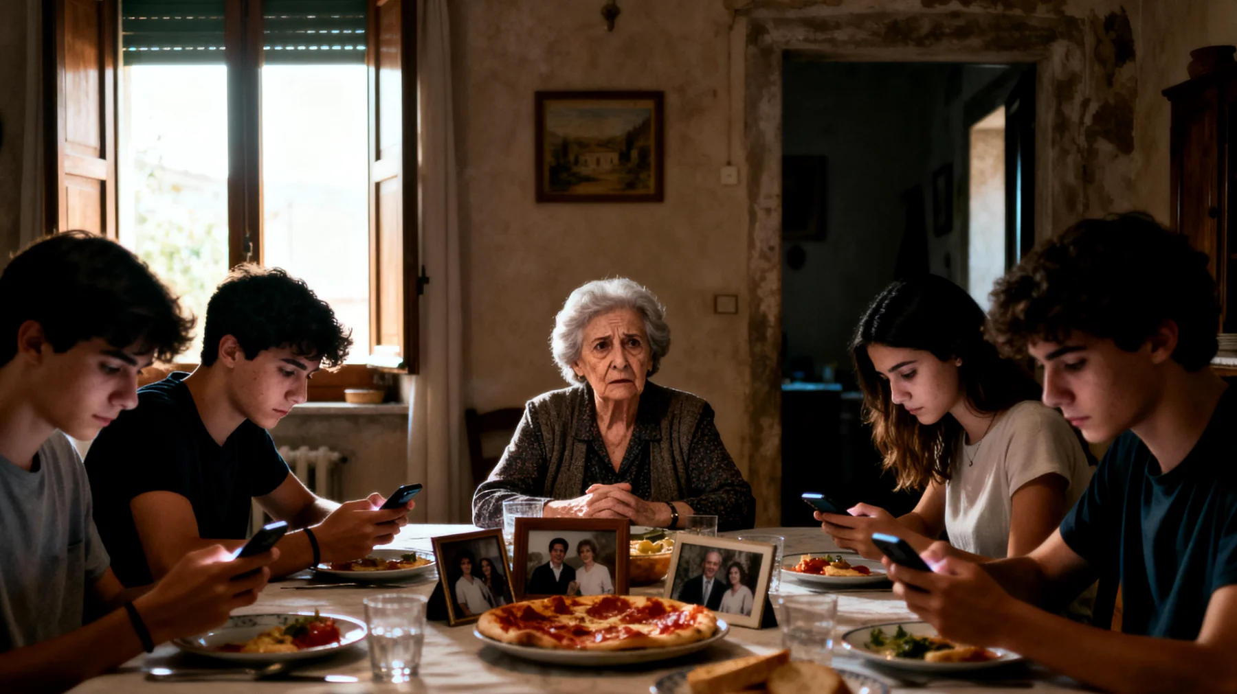 Nonna preoccupata per l'eccessivo uso di smartphone e videogiochi da parte dei nipoti giovani adulti, che durante le visite familiari rimangono costantemente connessi invece di interagire, creando un senso di distacco e impossibilità di costruire momenti di qualità insieme"