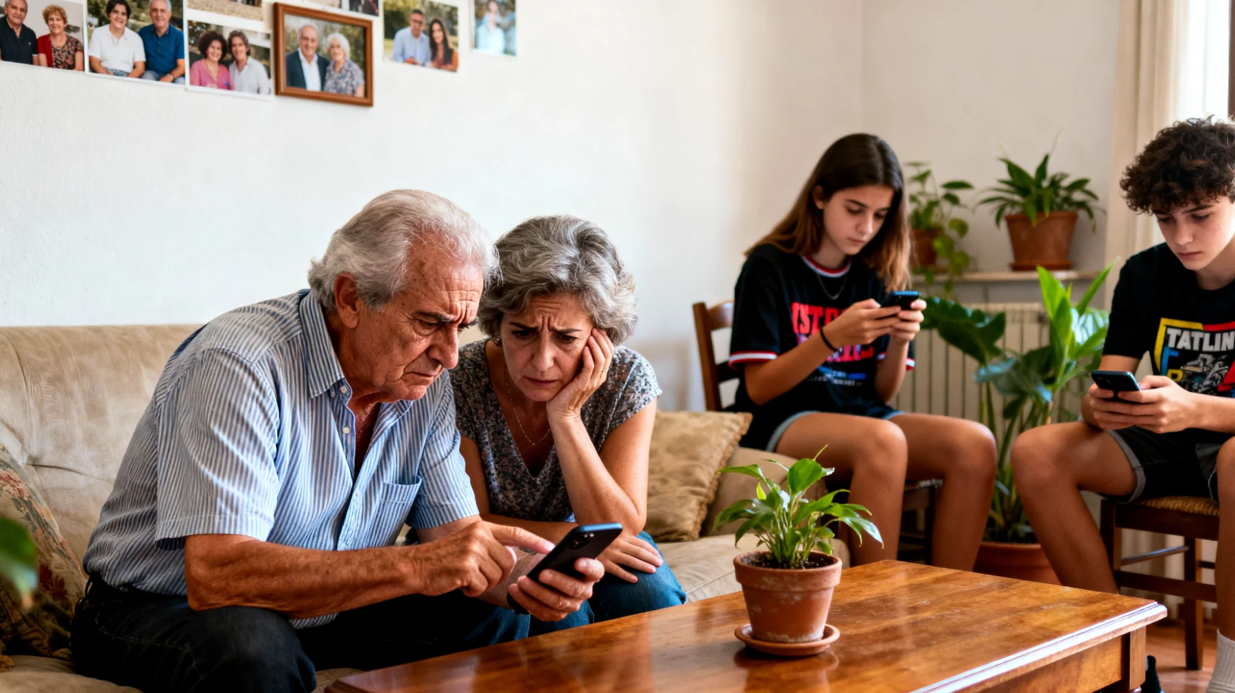 I nonni scoprono che i loro nipoti adolescenti utilizzano i social media in modo rischioso, condividendo informazioni personali, pubblicando contenuti inappropriati o entrando in contatto con estranei, e si sentono impreparati a dialogare con loro su questi temi digitali che conoscono poco."