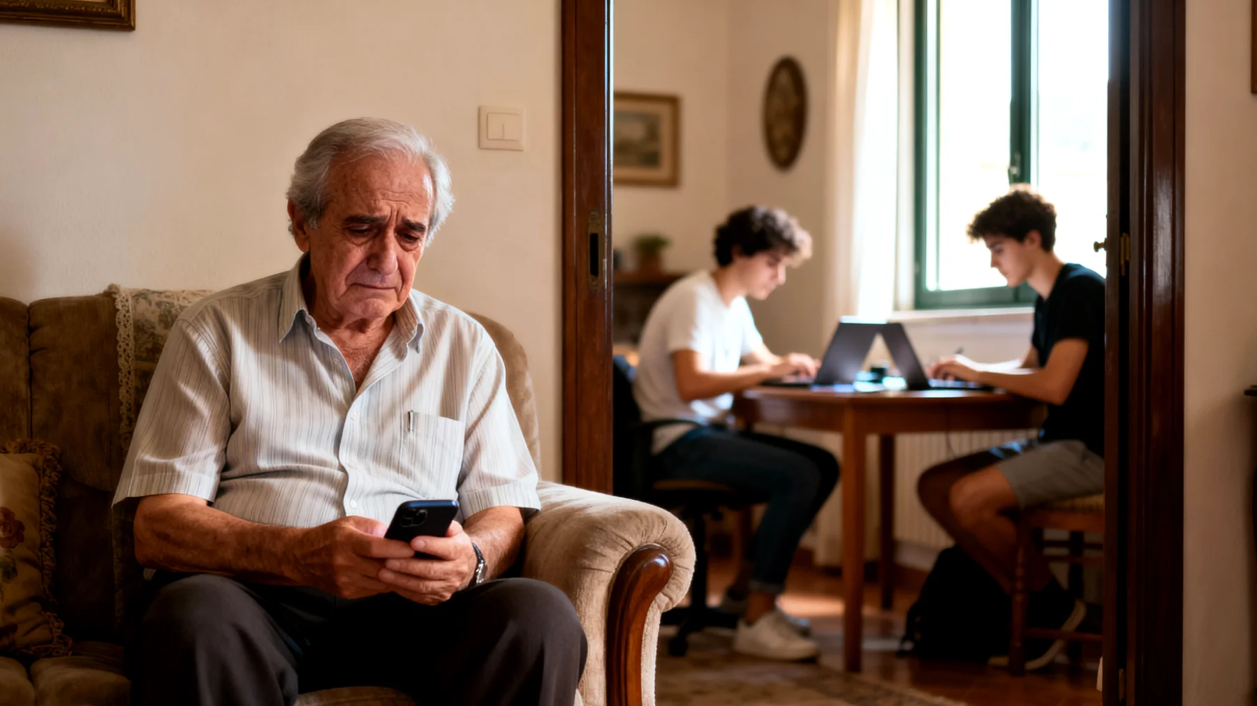 Il nonno desidera trascorrere più tempo significativo con i nipoti giovani adulti, ma questi sono spesso impegnati con università, lavoro e vita sociale, rendendo difficile creare momenti di condivisione profonda e mantenere vivo il legame affettivo"