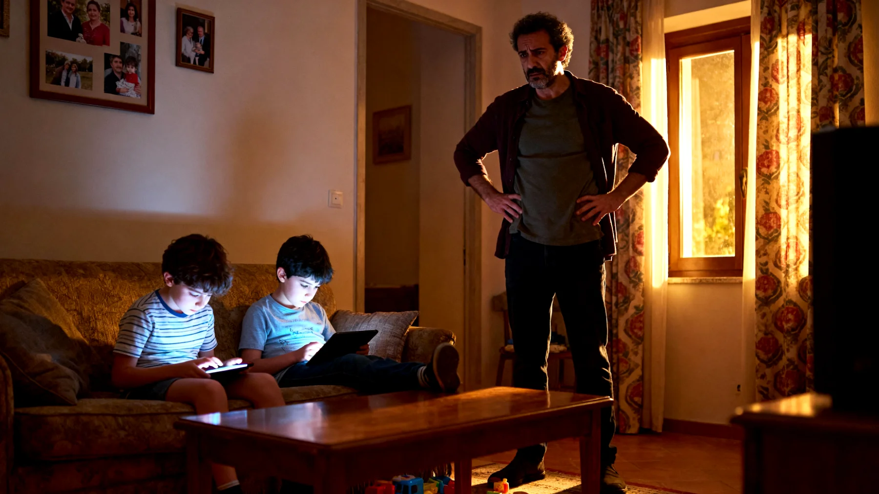 Un papà si trova in difficoltà nel gestire l'uso eccessivo di smartphone, tablet e videogiochi da parte dei suoi bambini, che trascorrono troppe ore davanti agli schermi compromettendo il sonno, lo studio e le relazioni familiari, e reagiscono con capricci e oppositività quando vengono stabiliti dei limiti."