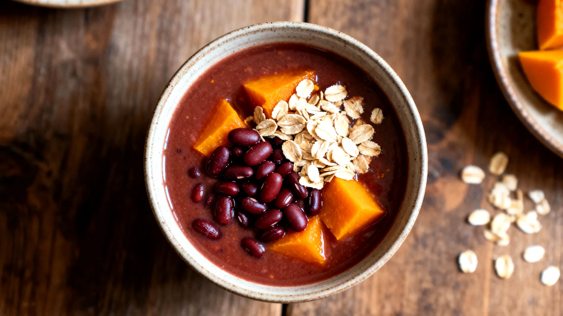 Zuppa di azuki e zucca con fiocchi d'avena"